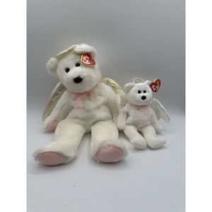 TY Halo Beanie Buddy (1999) And Baby (1998) - Angel Vintage